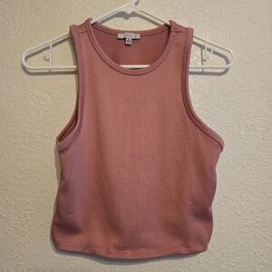 Womens Coral Small But Stretchy Ribbed Open Side Crop Tank Top